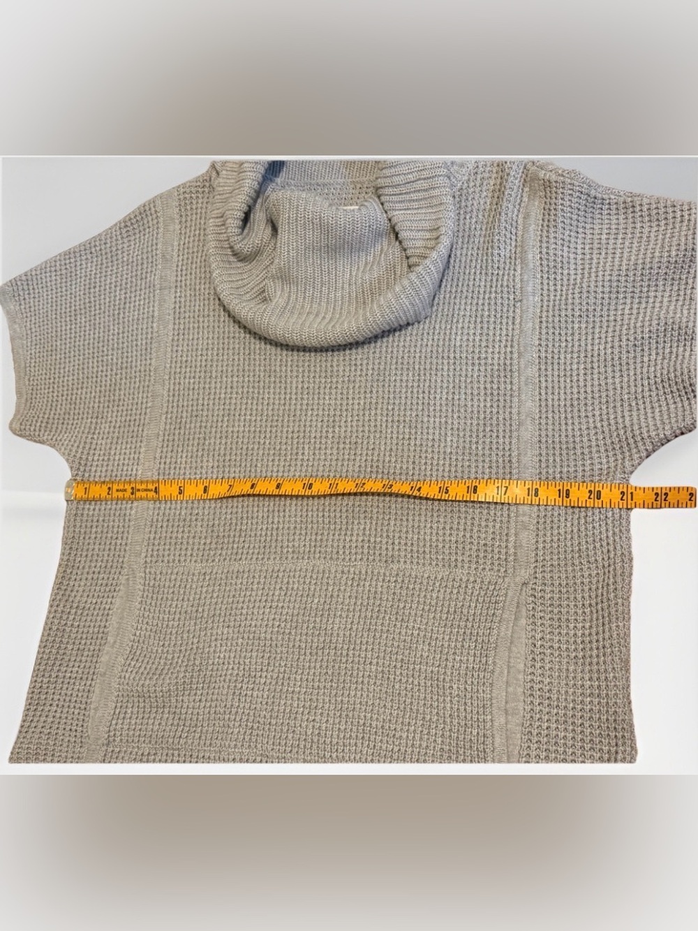 UGG Australia XL Taupe Waffle Knit Cowl Neck Tunic Poncho Sweater - Picture 6 of 7